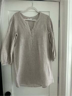 Vineyard Vines Light Taupe Pintuck Linen Tunic